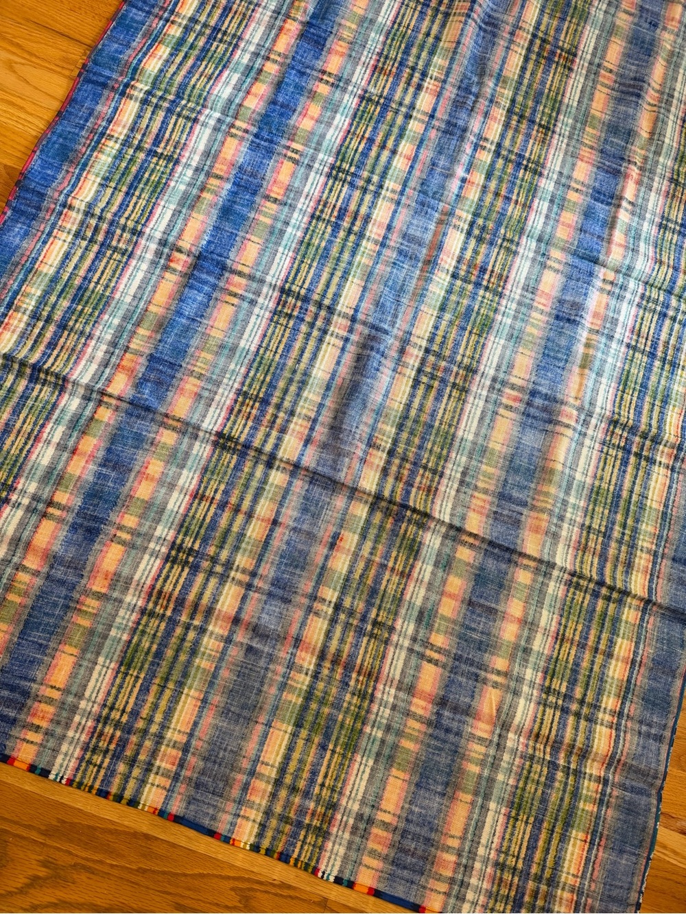 Vintage retro 1970s bright colored plaid tablecloth picnic cloth 74”x44” Mod - Picture 10 of 11
